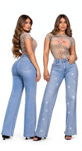 Studio 88 Jeans MOD 205S - Wide Leg Piedra con Brillos | Push Up Tiro Alto
