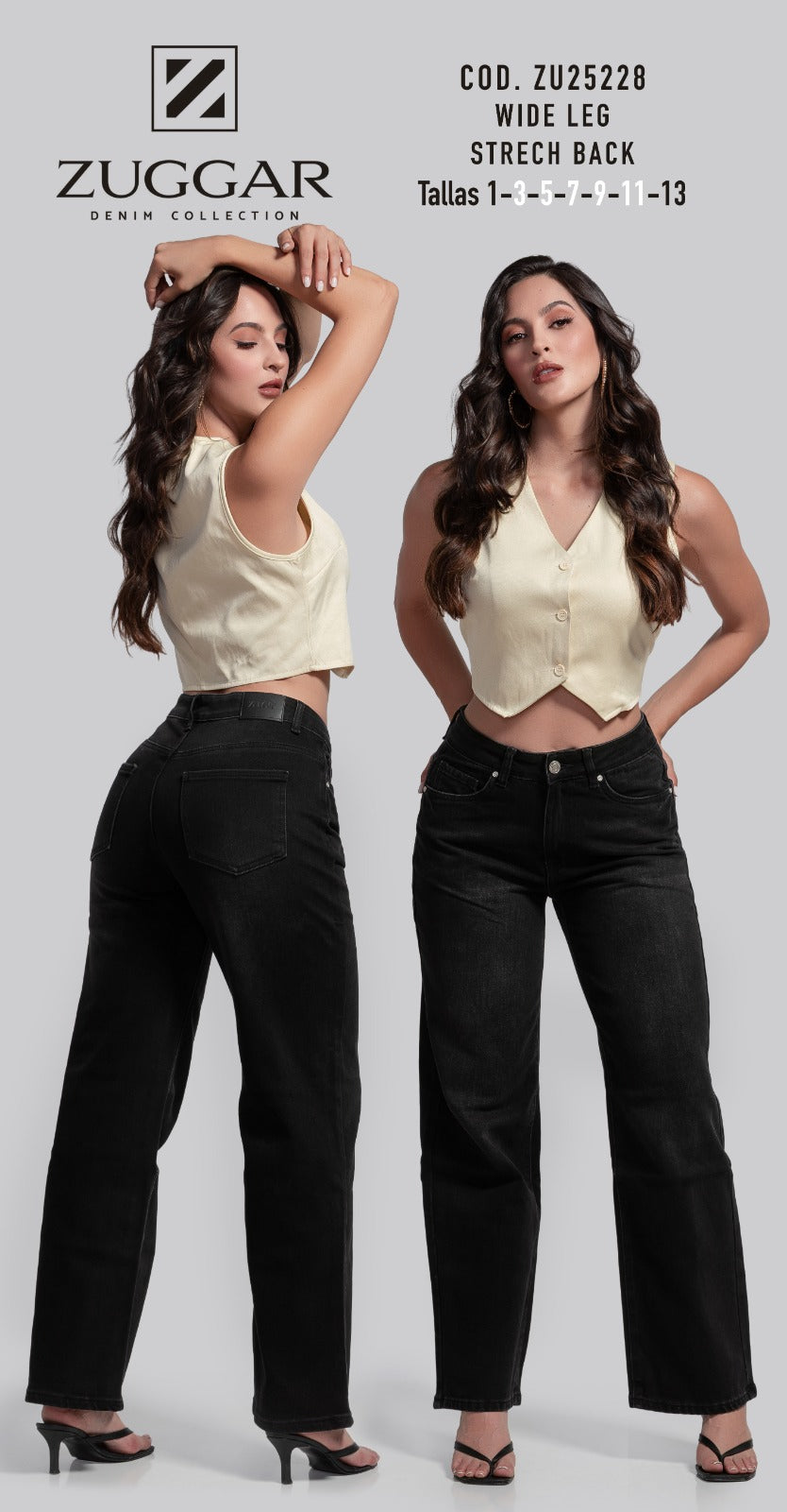 Jean Wide Leg Strech Back Negro - ZUGGAR | Cod. ZU25228