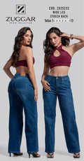 Jeans Wide Leg Strech Back Zuggar - Tiro Alto - Mezclilla Stretch - Cod ZU25233