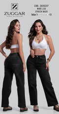 Jean ZUGGAR ZU25237 Wide Leg Strech Back Negro - Tiro Alto | Tallas 1 a 13