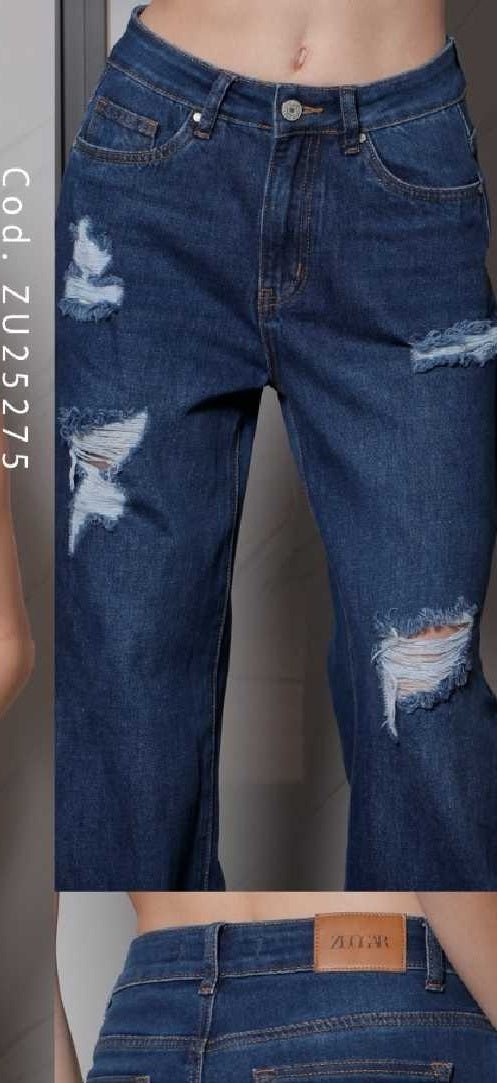 Jeans Zuggar ZU25275 Extra Wide Leg Strech Back - Tiro Alto Destruido