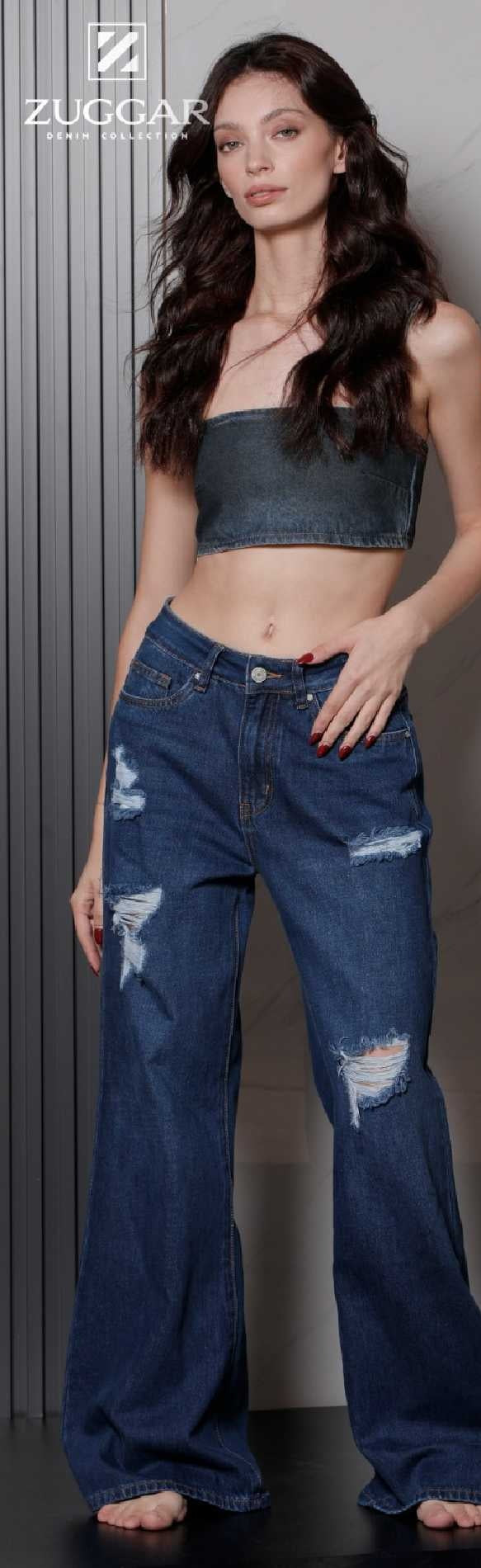 Jeans Zuggar ZU25275 Extra Wide Leg Strech Back - Tiro Alto Destruido